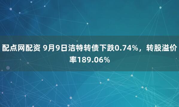 配点网配资 9月9日洁特转债下跌0.74%，转股溢价率189.06%